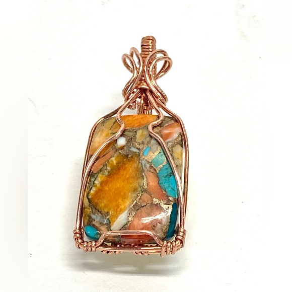 HANDMADE Spiny Oyster Turquoise and Bare Copper Hand Wrapped Statement Pendant - Picture 10 of 10
